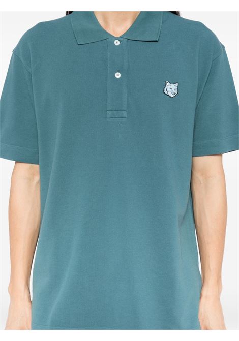 Polo con patch fox in blu Maison kitsuné - uomo MAISON KITSUNÉ | MM00210KJ7010P446